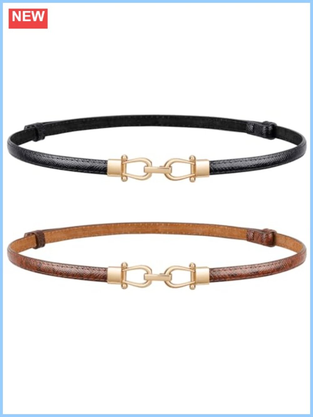 Skinny Faux Leather Belt Plus Size Adjustable Thin Waist Belt Gold Buckle